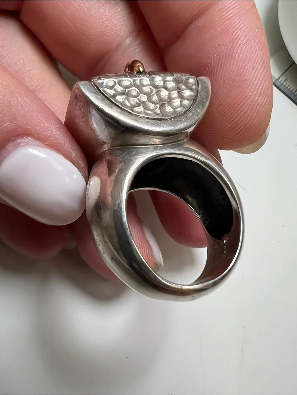 925 Sterling Silver Zanfeld Blue Topaz Accent Wide Ring with 14K Gold Accents
